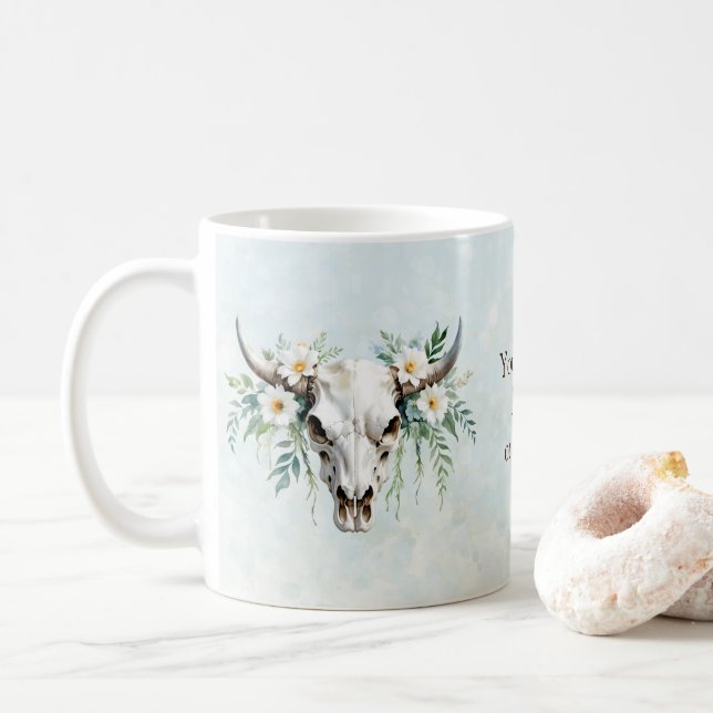 Mug Boho Chic Aquarelle Florale Vache Crâne (Avec donut)