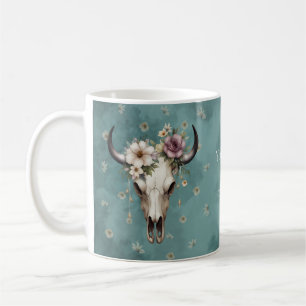 Mug Boho Chic Aquarelle Florale Vache Crâne