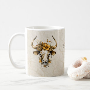 Mug Boho Chic Aquarelle Florale Vache Crâne