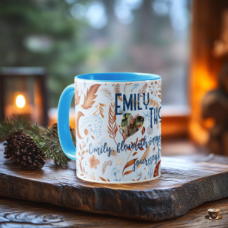 Mug Boho chic floral lune avec feuilles cuivrées et bl
