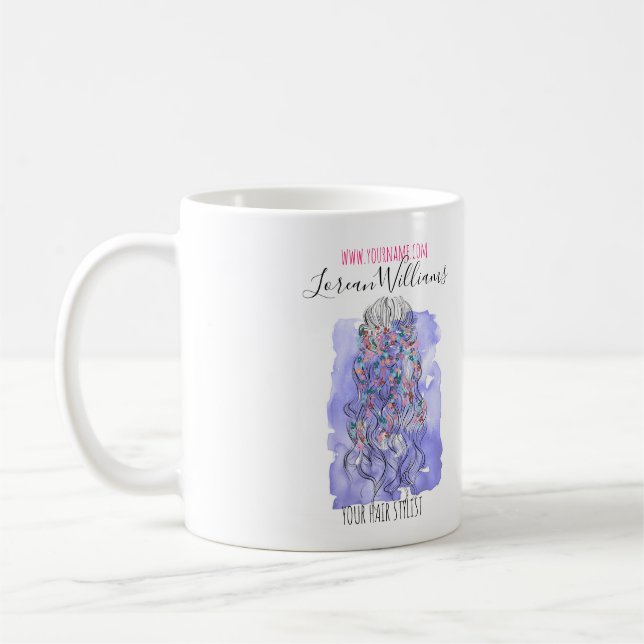 Mug Boho Chic Violet Mariée Coiffure Aquarelle Floral (Gauche)