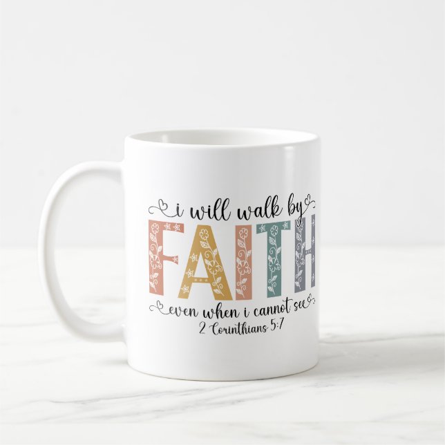 Mug Boho chrétien Marche par la foi Verset biblique Fl (Gauche)
