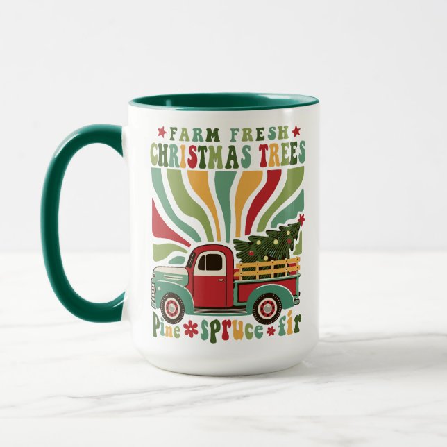 Mug Boho Christmas Farm Arbres frais Camion (Gauche)