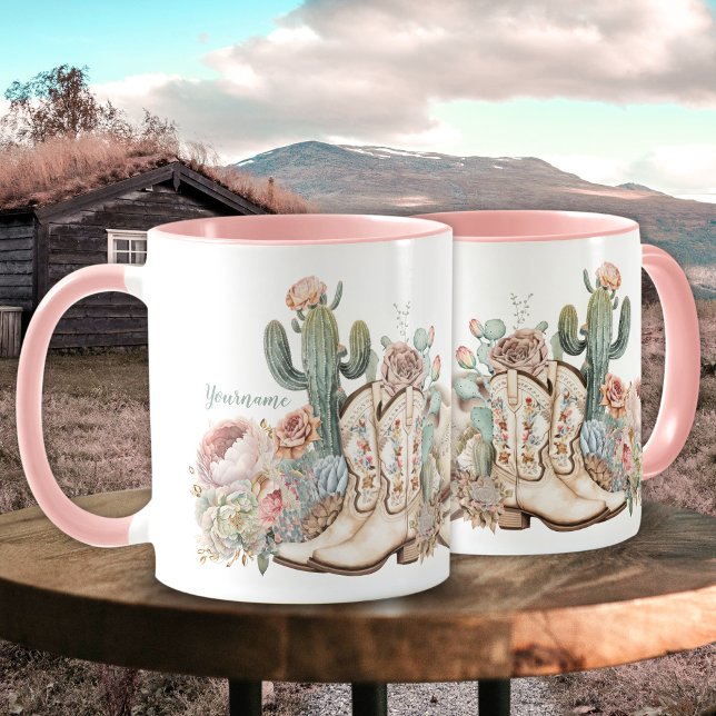Mug Boho désert cowgirl cowboy bottes de cowboy casque (Boho desert cowgirl cowboy boots cowboy hat mug)