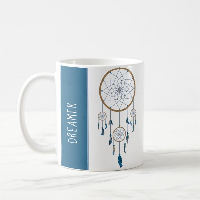 Mug Boho Dreamcatcher Four Web Blue Feathers (Gauche)
