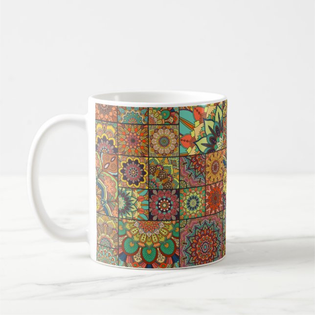Mug Boho ensemble de tuiles et motif sans soudure. Cor (Gauche)
