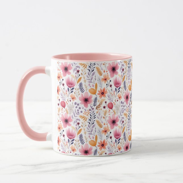 Mug Boho Fleur de Sable Rose Orange Pourpre Corail Flo (Gauche)