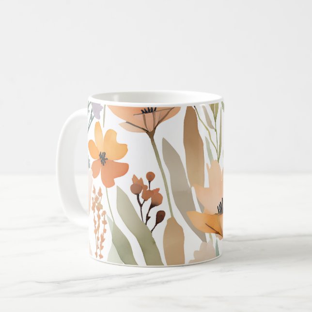 Mug Boho Fleur sauvage Aquarelle Floral Pastel (Devant gauche)