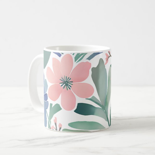 Mug Boho Fleur sauvage Aquarelle Floral Pastel (Devant gauche)