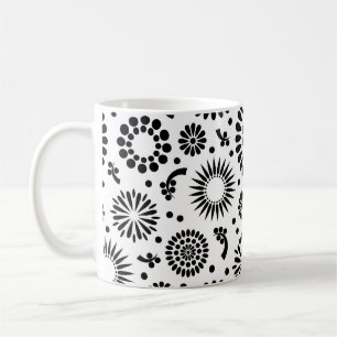 Mug Boho fleurs Motif floral vectoriel noir et blanc