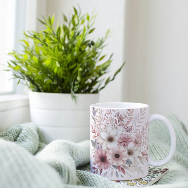 Mug Boho floral avec un rougissement rose (Créateur téléchargé)