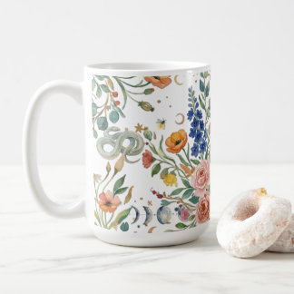 Mug Boho Floral Celestial Moon  & Snakes Botanical