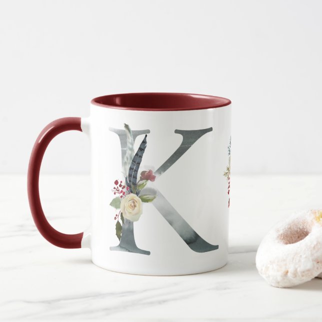 Mug Boho Floral Monogram K Café (Avec donut)