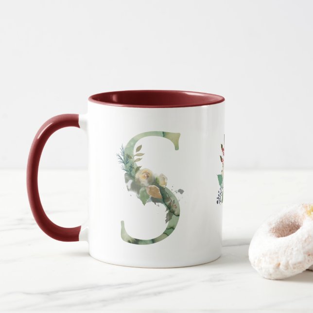 Mug Boho Floral Monogram S Café (Avec donut)