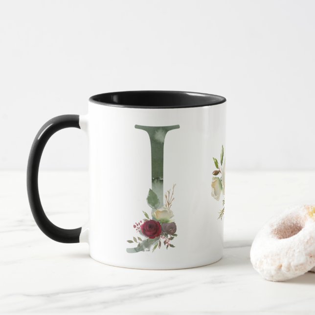 Mug Boho Floral Monogramme J Café (Avec donut)
