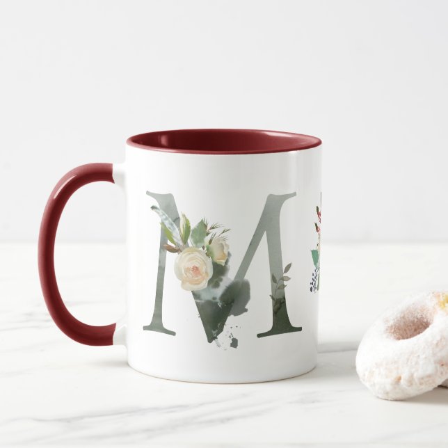 Mug Boho Floral Monogramme M Café (Avec donut)