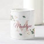 Mug Boho Floral Rose géométrique Nom du monogramme per<br><div class="desc">Une belle illustration fleur sauvage d'aquarelle rose peinte à la main sur une tasse avec votre propre monogramme et nom personnalisé. Le motif et l'arrière - plan en marbre et la géométrique rose en or ajoutent une touche moderne à ce design bohème.</div>