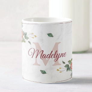 Mug Boho Floral Rose géométrique Nom du monogramme per
