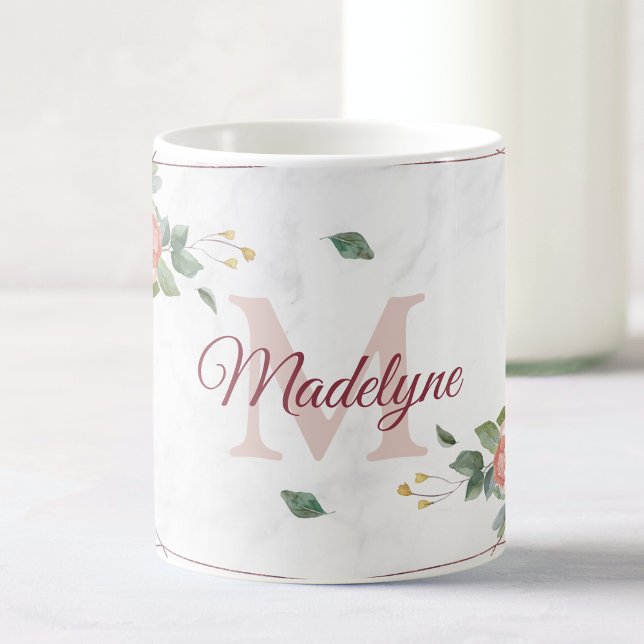 Mug Boho Floral Rose géométrique Nom du monogramme per (Créateur téléchargé)