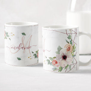 Mug Boho Floral Rose géométrique Nom du monogramme per