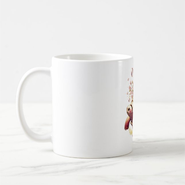 Mug Boho Floral Tortue de mer rose Fleur (Gauche)