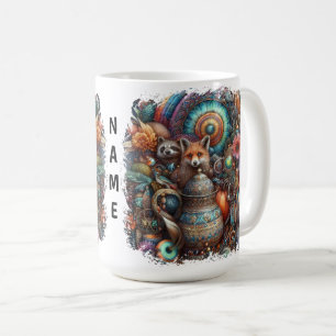 Mug Boho Fox Raccoon Floral Design