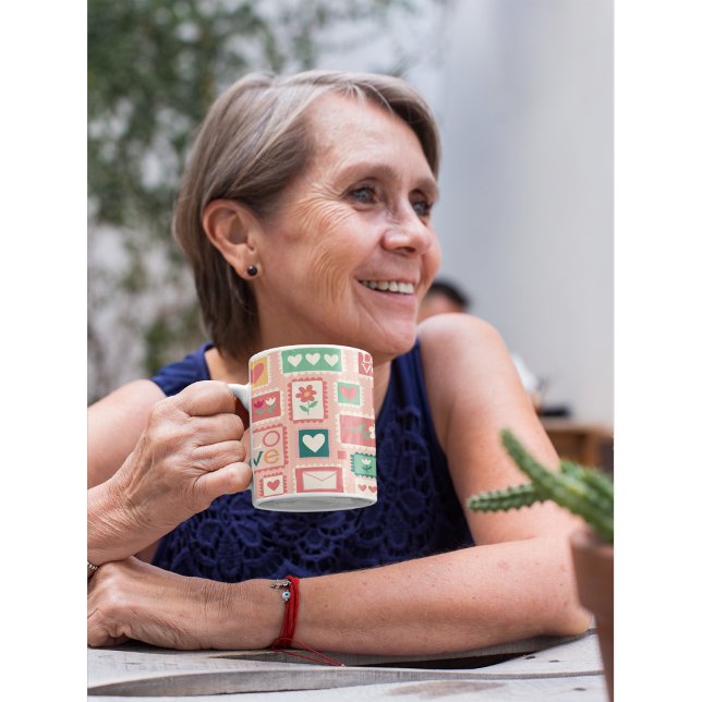 Mug Boho Love & Hearts Motif Fleur Postage Timbre (Créateur téléchargé)