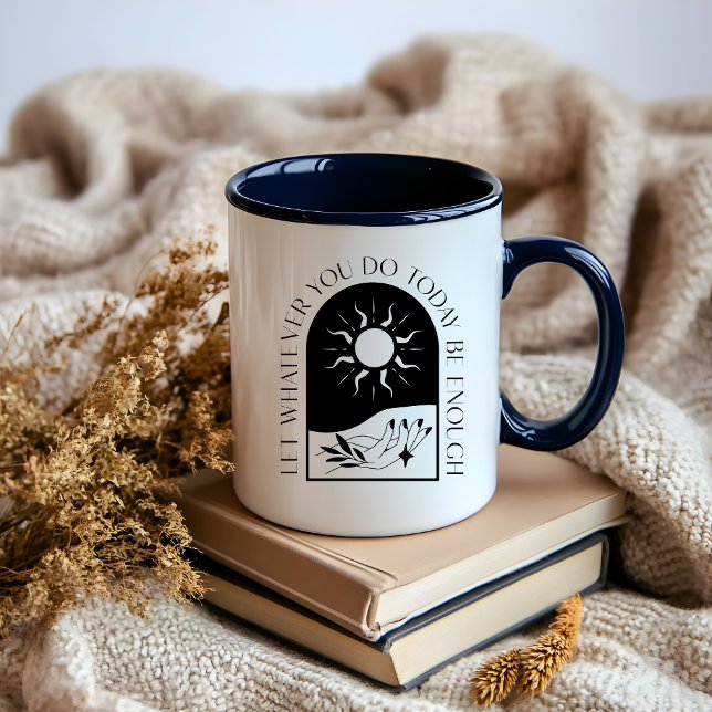 Mug Boho Minimalist Moon Affirmation noir et blanc (Boho Minimalist Moon Black and White Affirmation Mug)