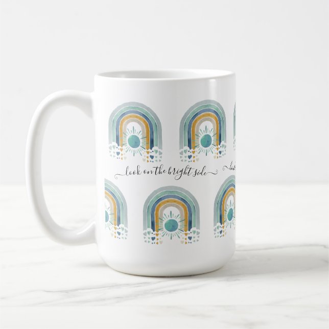 Mug BOHO Moderne Arc-en-ciel Soleil Coeur Aquarelle Bl (Gauche)