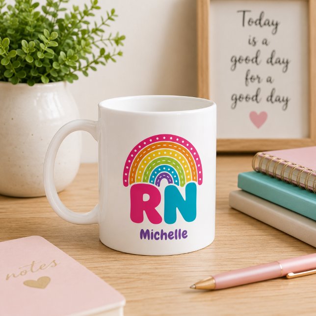 Mug Boho Monogramme Arc-en-ciel RN (Créateur téléchargé)