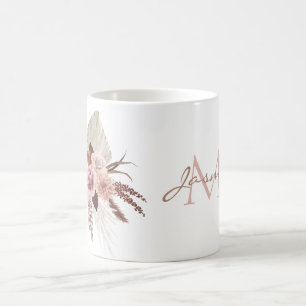 Mug Boho Monogramme Fleurs Séchées d'Herbe de Pampas R