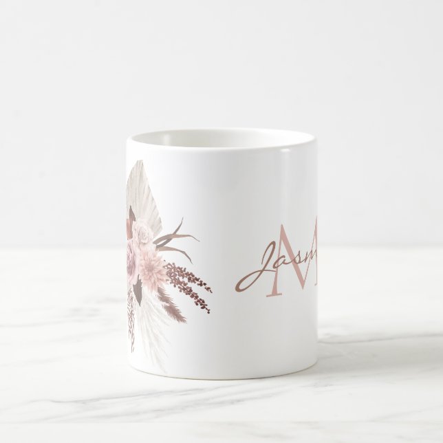 Mug Boho Monogramme Fleurs Séchées d'Herbe de Pampas R (Centre)