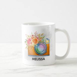 Mug Boho Orange Caméra & Bouquet Floral Aquarelle