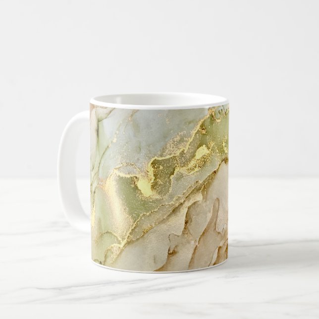 Mug Boho Pastel Vert Beige Or (Devant gauche)
