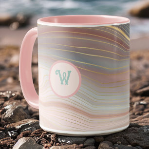 Mug Boho Peachy Pink et Aqua Gold Strata avec initial