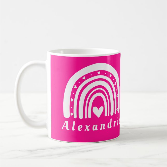 Mug Boho personnalisé arc-en-ciel rose chaud (Gauche)