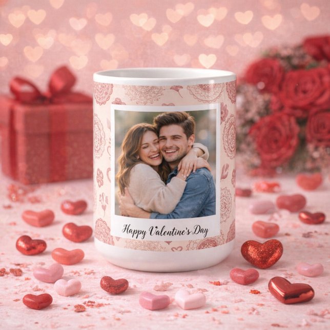 Mug Boho personnalisé photo et texte Saint-Valentin (Créateur téléchargé)