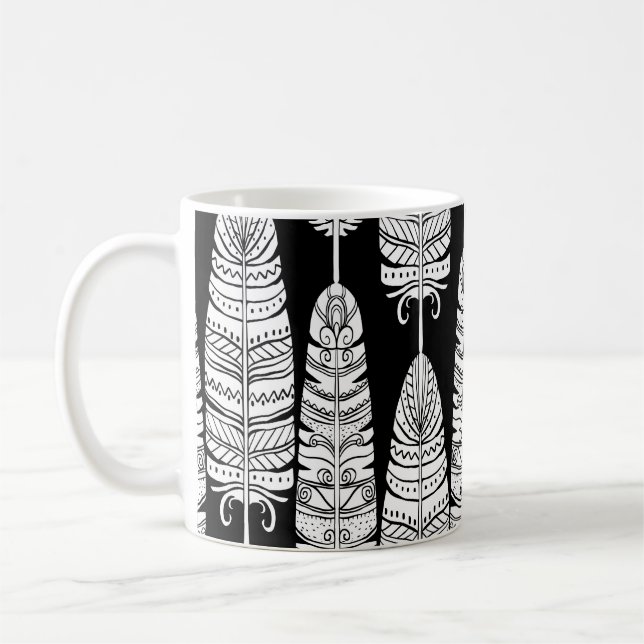 Mug Boho plumes : motif noir et blanc (Gauche)