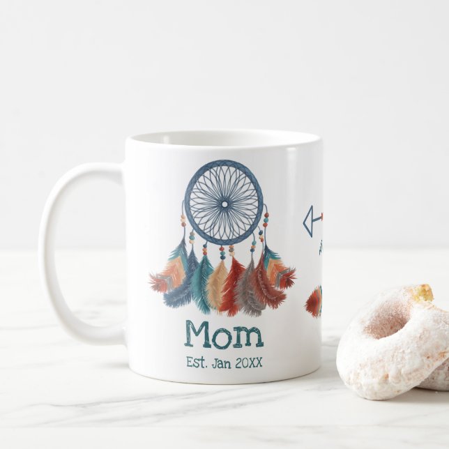 Mug Boho Retro Dreamcatcher Maman Date d'établissement (Avec donut)