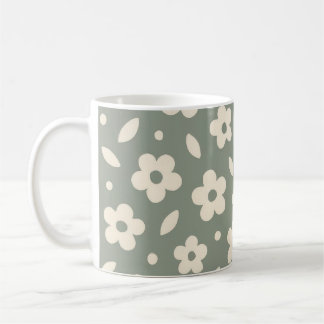 Mug Boho Rétro Floral Fleurs Mignonnes Motif Vert