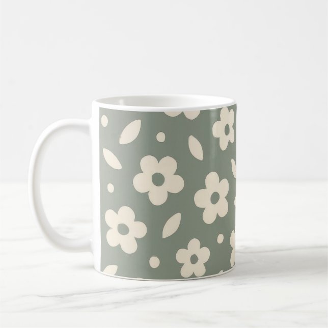 Mug Boho Rétro Floral Fleurs Mignonnes Motif Vert (Gauche)
