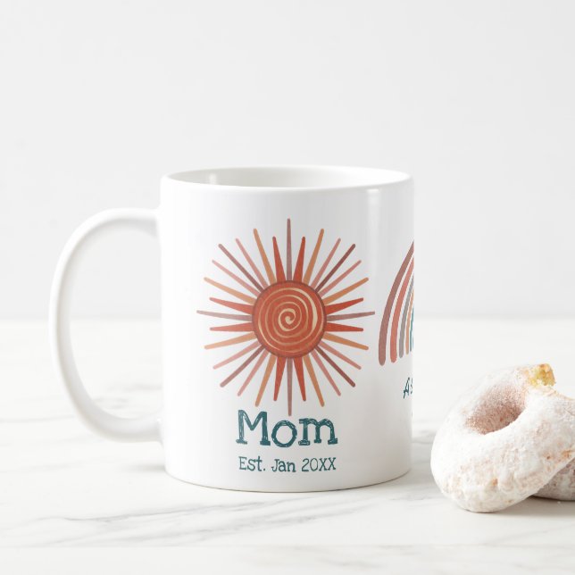 Mug Boho Retro Sun Rainbow Moon Maman établie (Avec donut)
