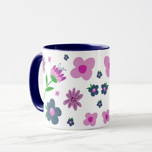 Mug Boho Rose Indigo Fleurs Bleues | Café à deux tons (Devant gauche)