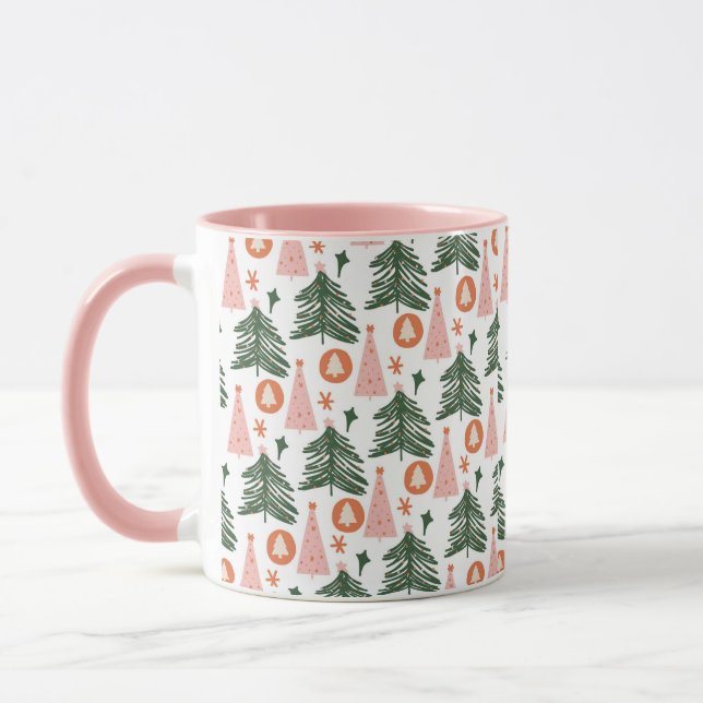 Mug Boho Rose Orange Vert Noël Arbres tendance rose (Gauche)