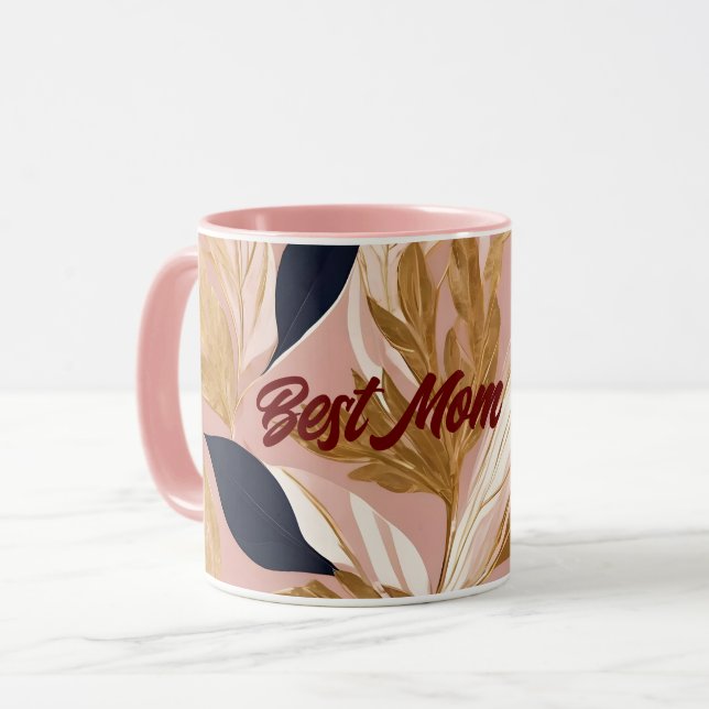 Mug Boho rose vif Feuilles Collection moderne (Devant gauche)
