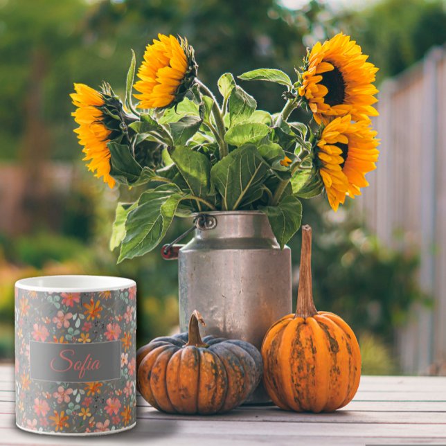 Mug Boho rustique orangé aquarelle motif gris (Créateur téléchargé)