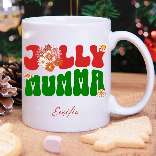 Mug Boho Theme Cute Retro Jolly Mumma Nom Personnalisé (Créateur téléchargé)