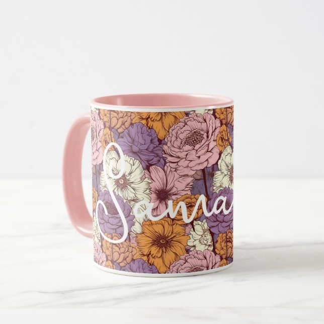 Mug Boho violet rose Fleurs sauvages Floral Nom person (Devant gauche)