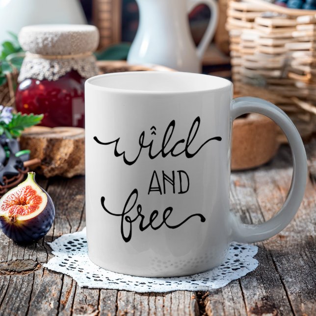Mug Boho Wild & Free Hand-Lettering (For the free spirit or wild at heart person. This makes a great gift for a special someone)