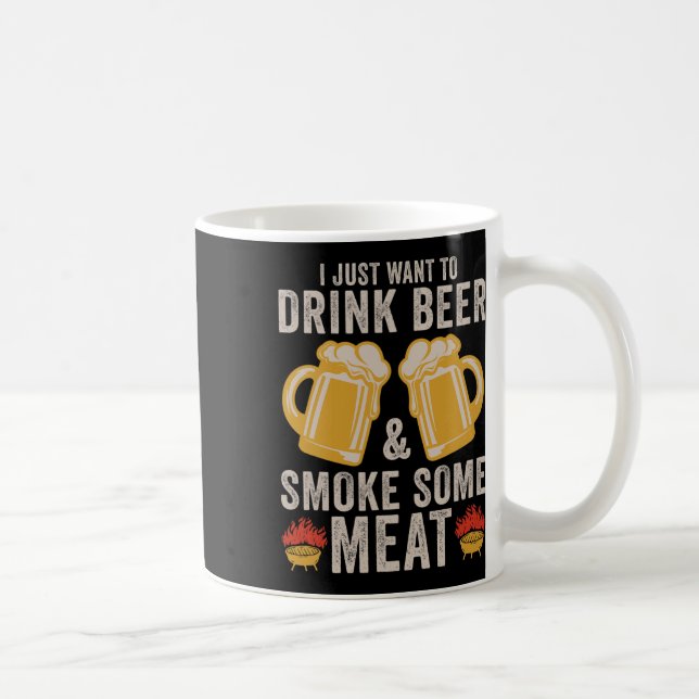 Mug Boire De La Bière Et Fumer De La Viande Grillation (Droite)